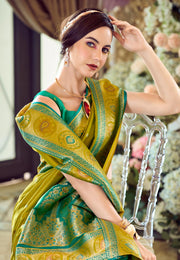 Mehndi Banarasi Silk Saree With Blouse