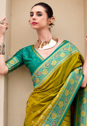 Mehndi Banarasi Silk Saree With Blouse