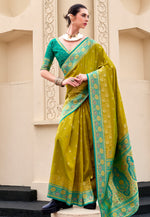 Load image into Gallery viewer, Mehndi Banarasi Silk Saree With Blouse
