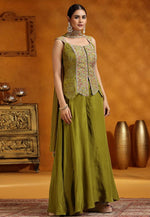 Load image into Gallery viewer, Mehndi Banglori Silk Palazzo With Crop Top
