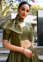 Load image into Gallery viewer, Mehndi Chanderi Circular Lehenga Choli
