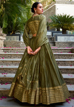 Load image into Gallery viewer, Mehndi Chanderi Circular Lehenga Choli

