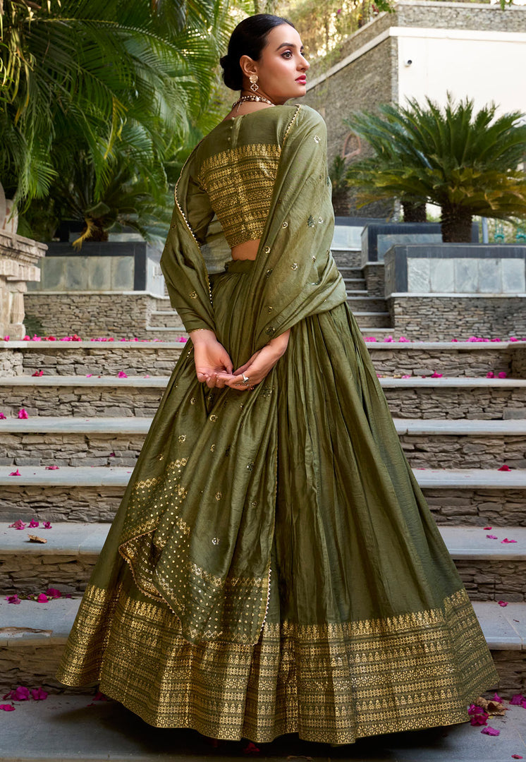 Mehndi Chanderi Circular Lehenga Choli