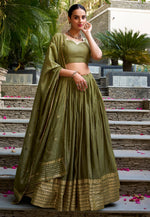 Load image into Gallery viewer, Mehndi Chanderi Circular Lehenga Choli
