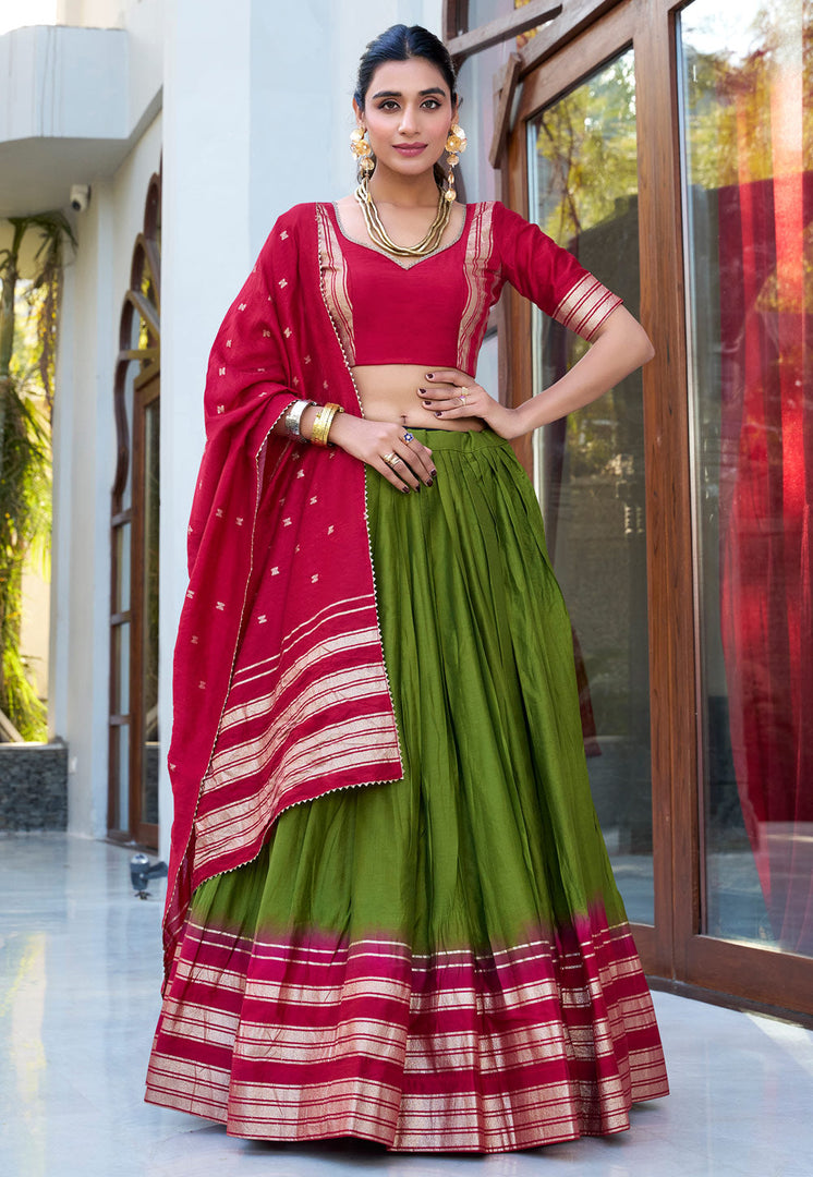 Mehndi Chanderi Lehenga Choli