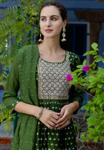Load image into Gallery viewer, Mehndi Chanderi Readymade Anarkali Suit

