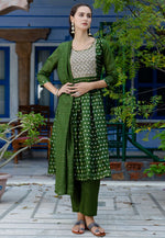 Load image into Gallery viewer, Mehndi Chanderi Readymade Anarkali Suit

