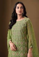 Load image into Gallery viewer, Mehndi Chiffon Embroidered Straight Suit
