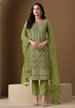 Load image into Gallery viewer, Mehndi Chiffon Embroidered Straight Suit
