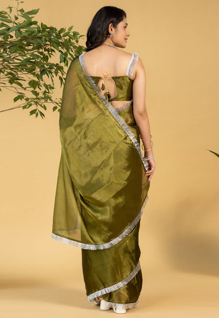 Mehndi Chiffon Saree With Blouse