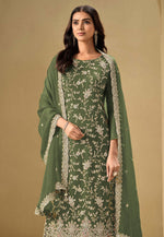Load image into Gallery viewer, Mehndi Chinon Embroidered Straight Suit
