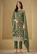 Load image into Gallery viewer, Mehndi Chinon Embroidered Straight Suit
