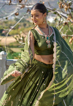 Load image into Gallery viewer, Mehndi Chinon Lehenga Choli
