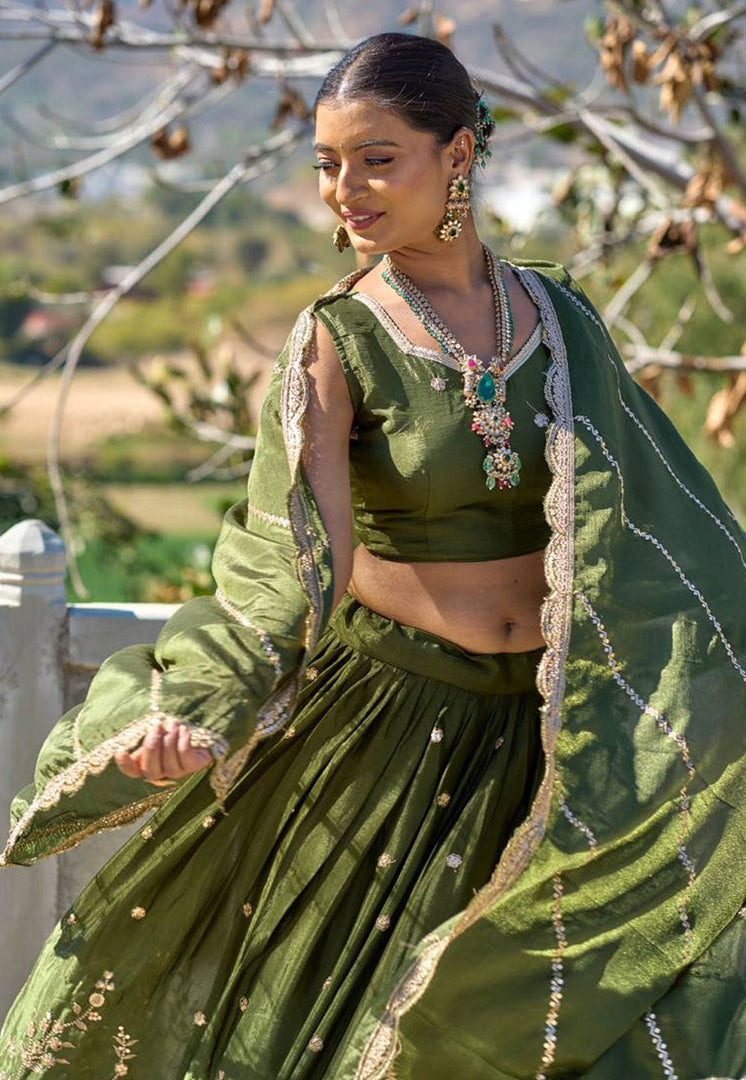 Mehndi Chinon Lehenga Choli