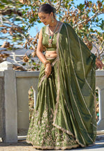 Load image into Gallery viewer, Mehndi Chinon Lehenga Choli
