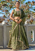 Load image into Gallery viewer, Mehndi Chinon Lehenga Choli
