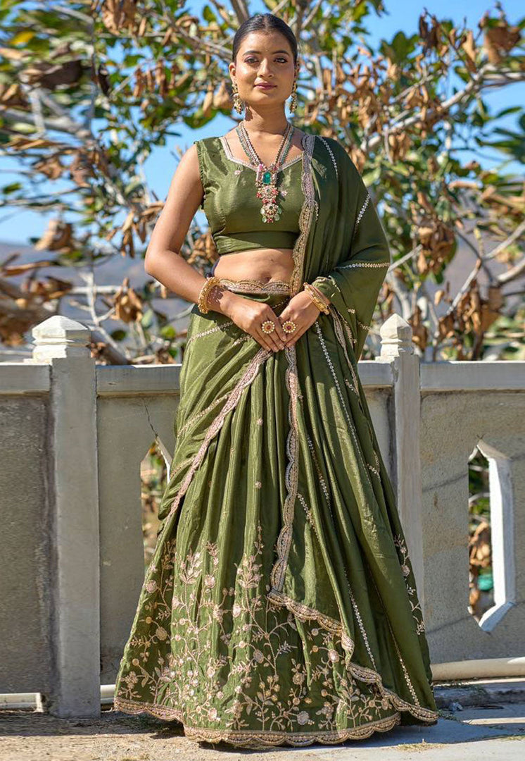Mehndi Chinon Lehenga Choli