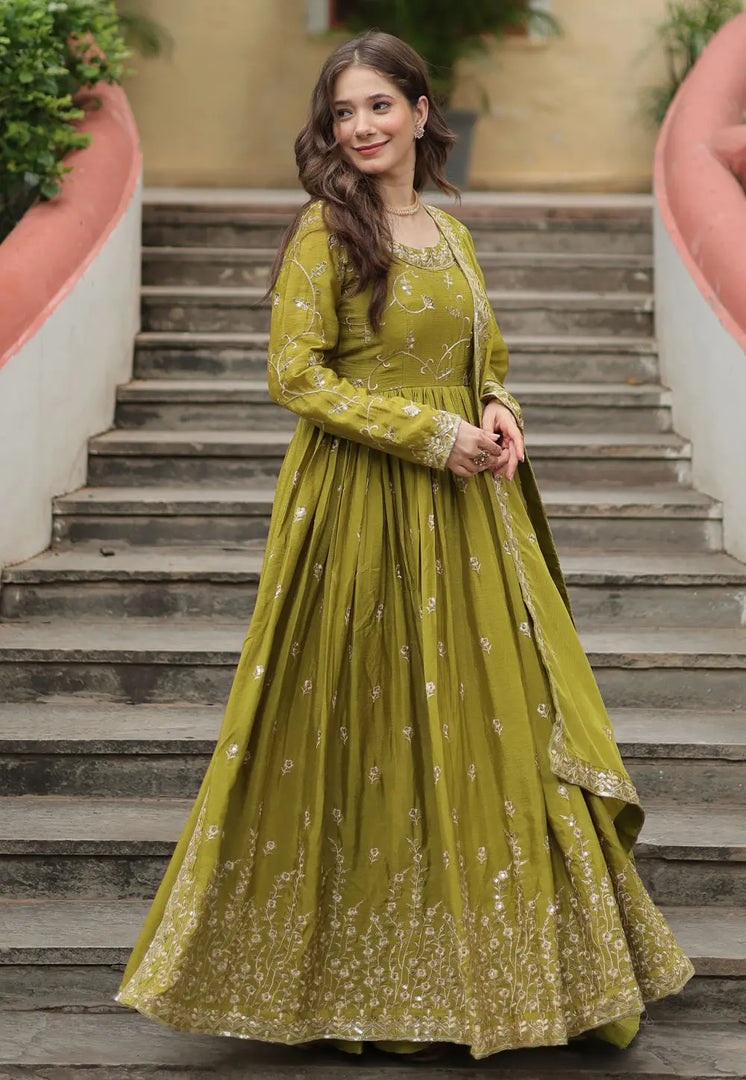 Mehndi Chinon Readymade Gharara Suit