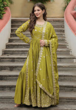 Load image into Gallery viewer, Mehndi Chinon Readymade Gharara Suit
