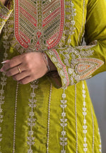 Load image into Gallery viewer, Mehndi Chinon Silk Readymade Pant Style Suit
