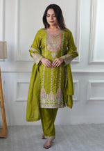 Load image into Gallery viewer, Mehndi Chinon Silk Readymade Pant Style Suit
