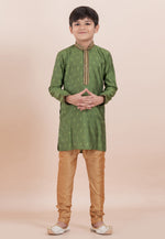 Load image into Gallery viewer, Mehndi Cotton Jacquard Kids Kurta Pajama
