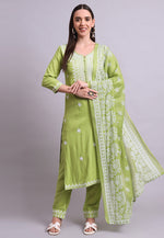 Load image into Gallery viewer, Mehndi Cotton Readymade Pant Style Suit
