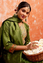 Load image into Gallery viewer, Mehndi Cotton Silk Readymade Pakistani Suit
