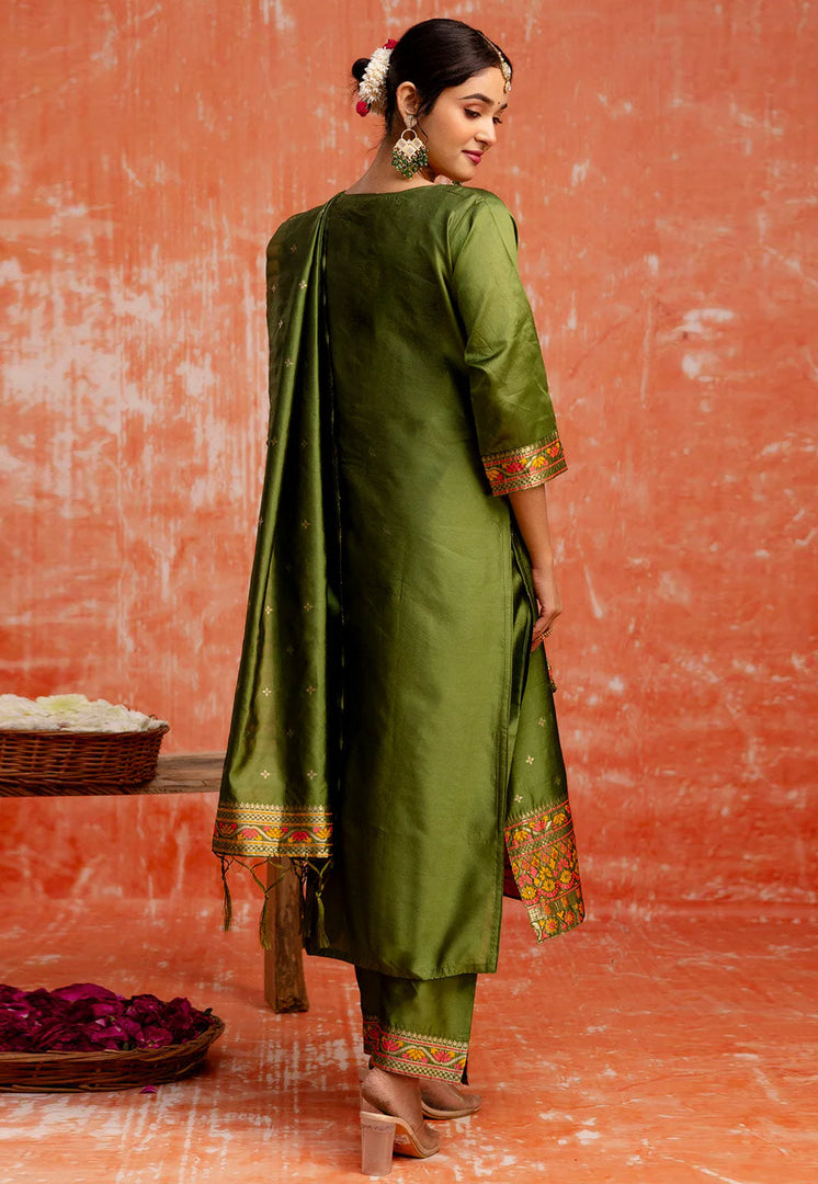 Mehndi Cotton Silk Readymade Pakistani Suit