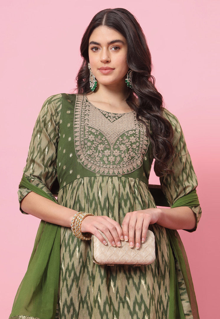 Mehndi Cotton Silk Readymade Pakistani Suit