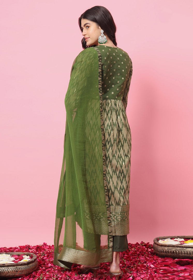 Mehndi Cotton Silk Readymade Pakistani Suit