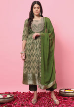 Load image into Gallery viewer, Mehndi Cotton Silk Readymade Pakistani Suit
