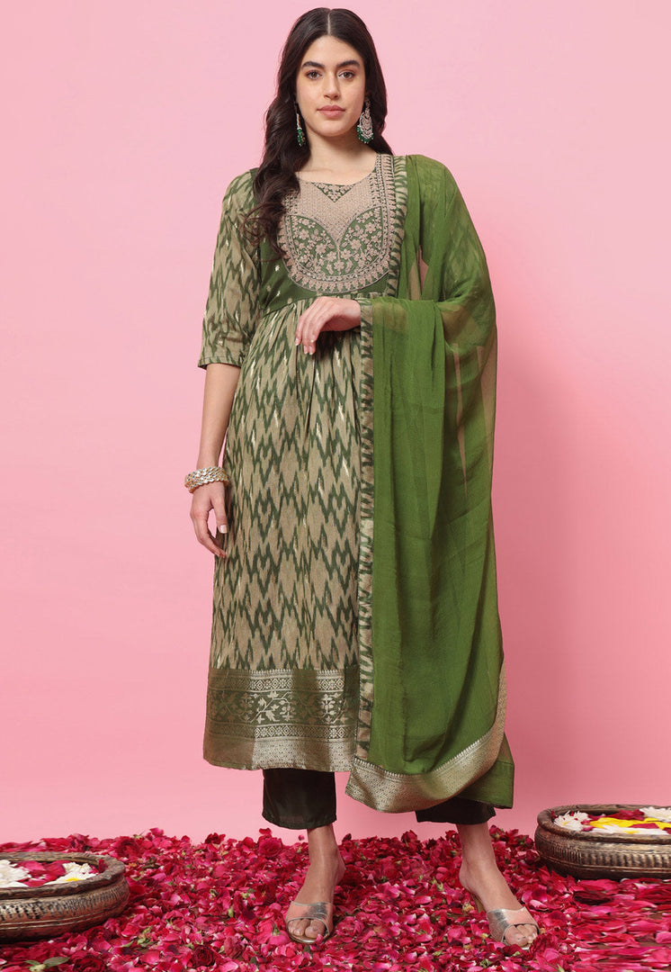 Mehndi Cotton Silk Readymade Pakistani Suit