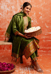 Mehndi Cotton Silk Readymade Pant Style Suit