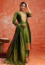 Load image into Gallery viewer, Mehndi Cotton Silk Readymade Pant Style Suit
