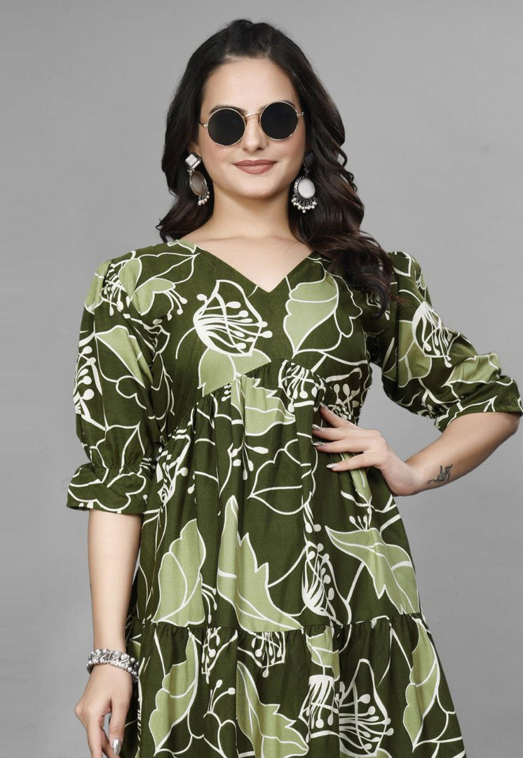 Mehndi Crepe Printed Gown