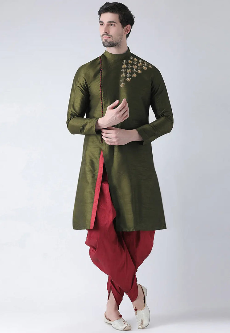 Mehndi Dupion Silk Dhoti Kurta
