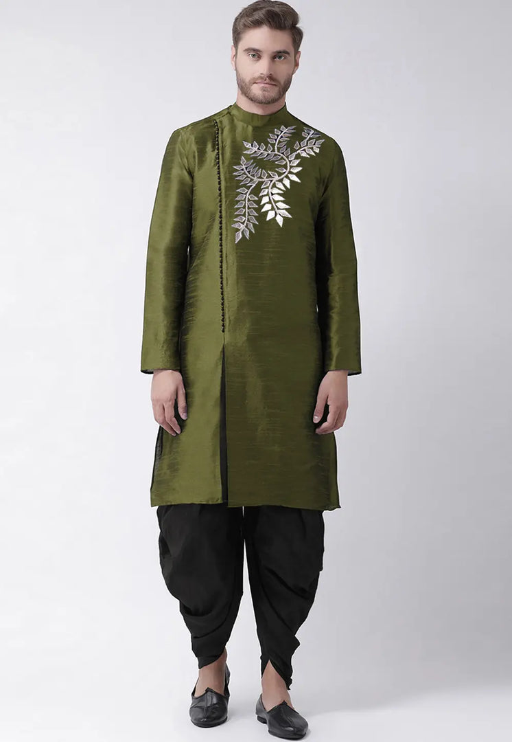 Mehndi Dupion Silk Dhoti Kurta