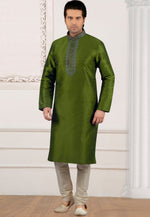 Load image into Gallery viewer, Mehndi Dupion Silk Kurta Pajama
