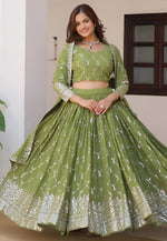 Load image into Gallery viewer, Mehndi Faux Georgette Circular Lehenga Choli

