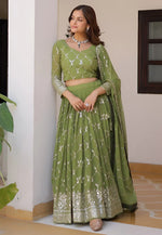 Load image into Gallery viewer, Mehndi Faux Georgette Circular Lehenga Choli
