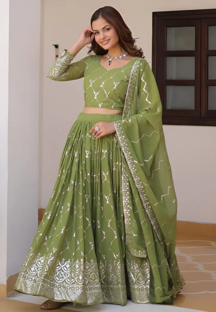 Mehndi Faux Georgette Circular Lehenga Choli