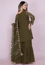 Load image into Gallery viewer, Mehndi Faux Georgette Readymade Gharara Suit
