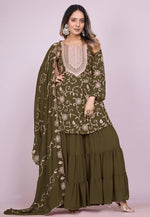 Load image into Gallery viewer, Mehndi Faux Georgette Readymade Gharara Suit
