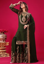 Load image into Gallery viewer, Mehndi Faux Georgette Readymade Gharara Suit
