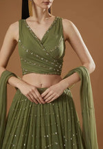 Load image into Gallery viewer, Mehndi Georgette A Line Lehenga Choli

