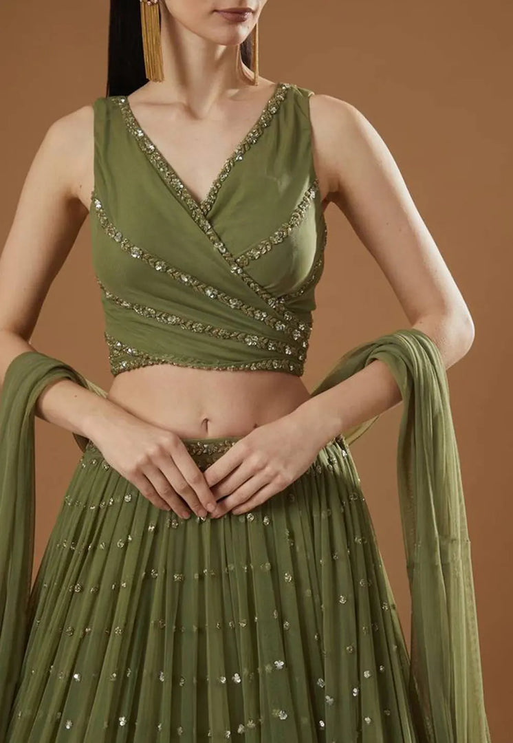 Mehndi Georgette A Line Lehenga Choli