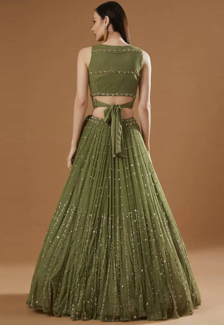 Mehndi Georgette A Line Lehenga Choli