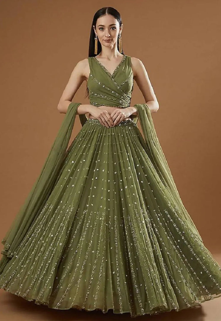 Mehndi Georgette A Line Lehenga Choli