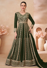 Load image into Gallery viewer, Mehndi Georgette Embroidered Center Slit Anarkali Suit
